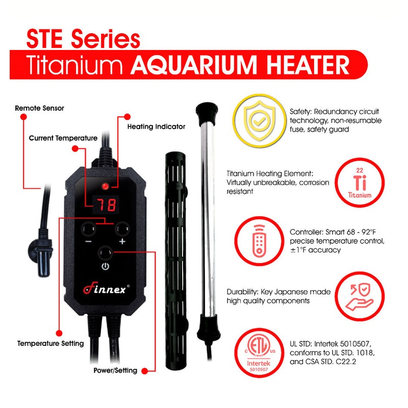 Finnex STE Series Titanium Heater with Controller 800 watt